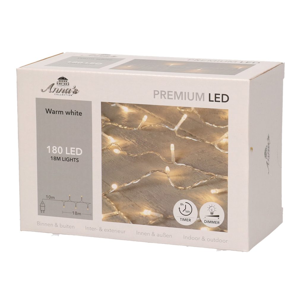 Kerstverlichting - warm wit - 180 leds - 18M - dimmer-timer