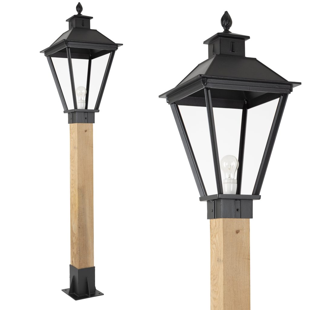 Buitenlamp zwart Square XL WOOD Sokkel tuinverlichting