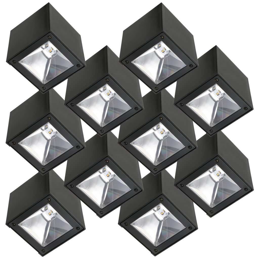 Set 10 stuks LED Solar Cube wandlamp zwart vierkant