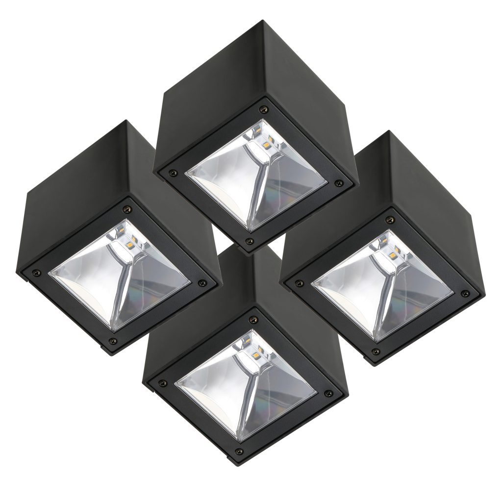 Set 4 stuks LED Solar Cube wandlamp zwart vierkant