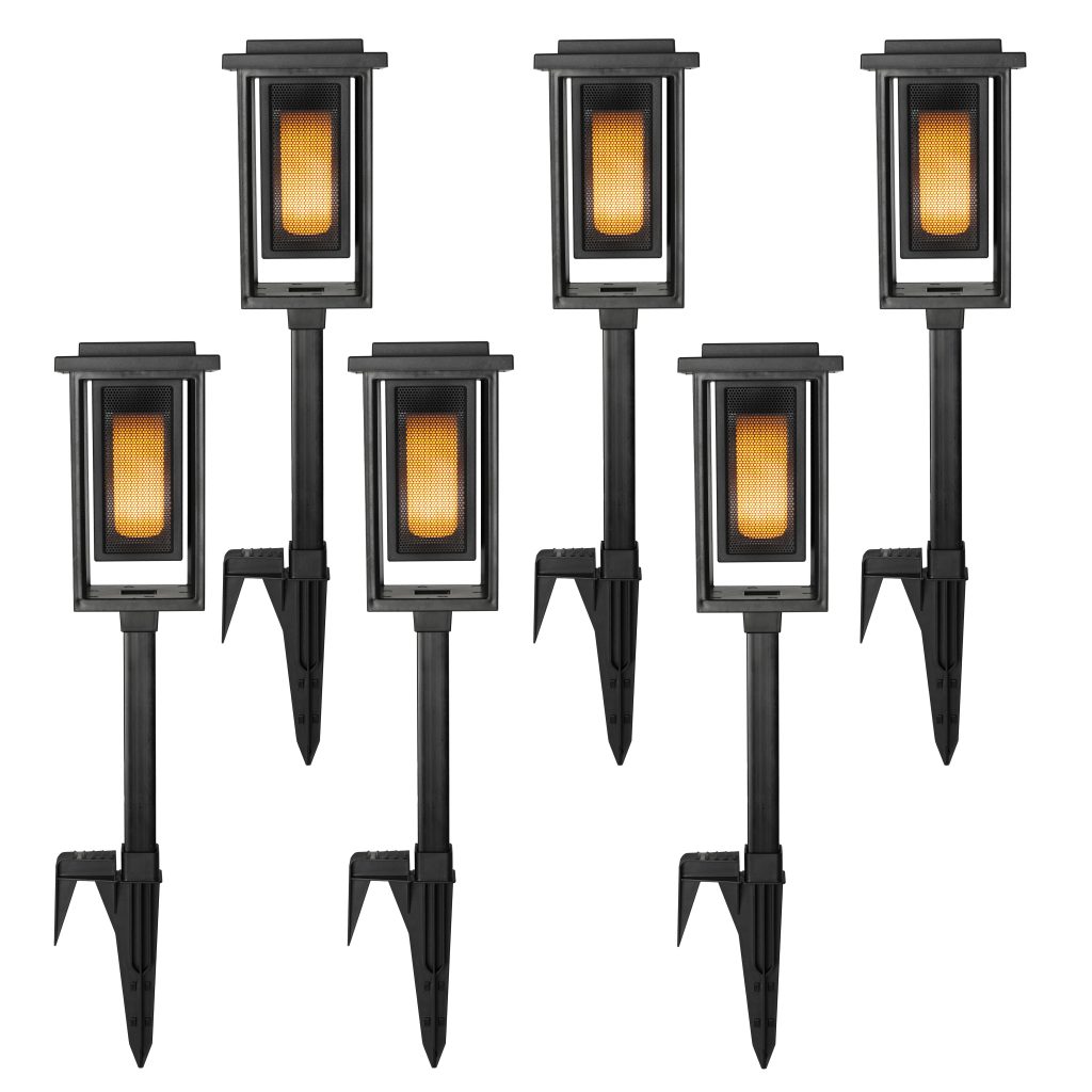 set van 6 LED Solar Fakkel Tuinlamp Zwart