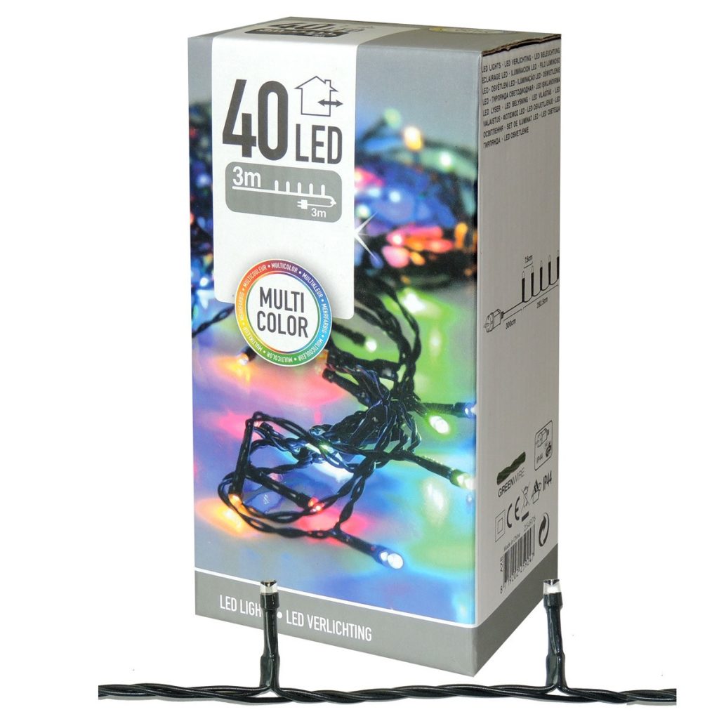 Kerstverlichting lichtsnoer - 40 LEDs - gekleurd - 300 cm