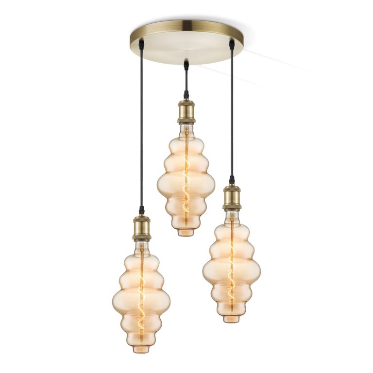 Light depot - hanglamp Vintage brons 3L Cloud - amber - Outlet