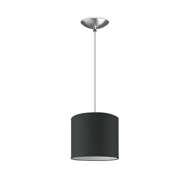 hanglamp Bling-Basic, lampenkap 20/20/17cm, gemaakt van stof en metaal, geschikt voor E27 LED lamp, antraciet, pendel lengte 100 cm, Pendellamp geschikt voor woonkamer, slaapkamer, keuken