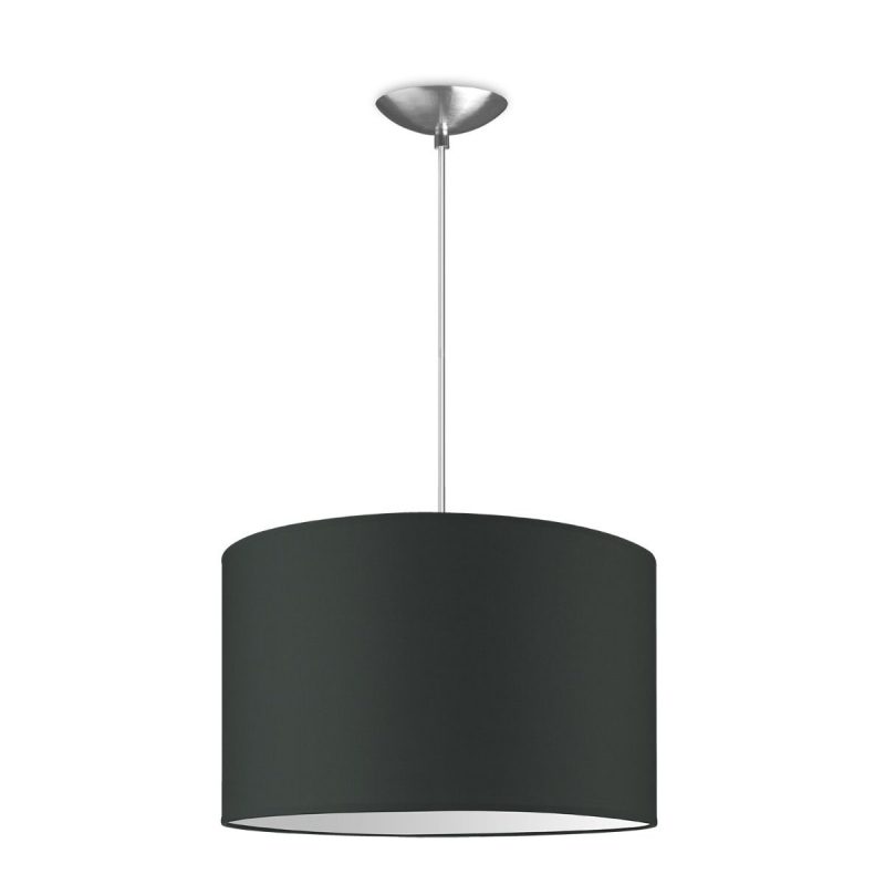 hanglamp Bling-Basic, lampenkap 35/35/21cm, gemaakt van stof en metaal, geschikt voor E27 LED lamp, antraciet, pendel lengte 100 cm, Pendellamp geschikt voor woonkamer, slaapkamer, keuken