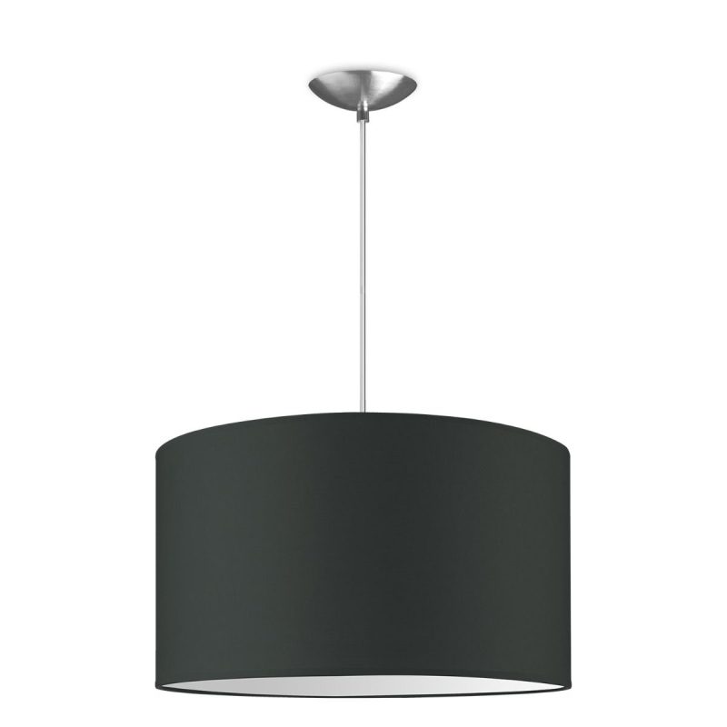 hanglamp Bling-Basic, lampenkap 40/40/22cm, gemaakt van stof en metaal, geschikt voor E27 LED lamp, antraciet, pendel lengte 100 cm, Pendellamp geschikt voor woonkamer, slaapkamer, keuken