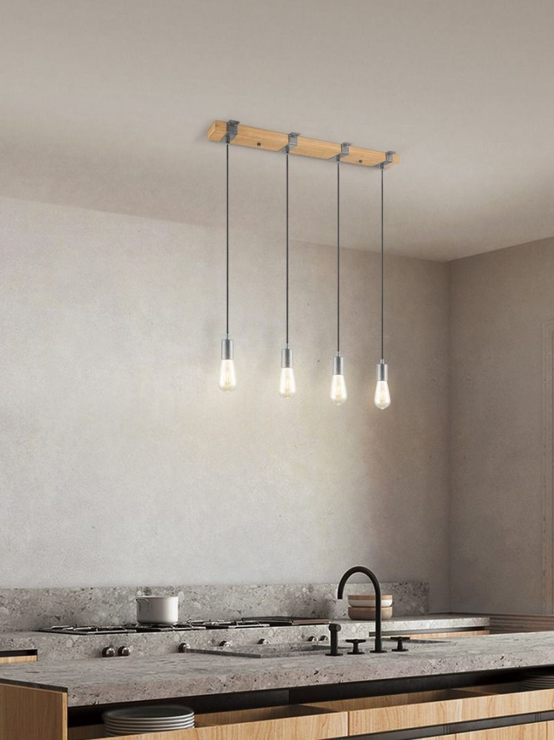 Home sweet home hanglamp Denton 4L hout / burned metal