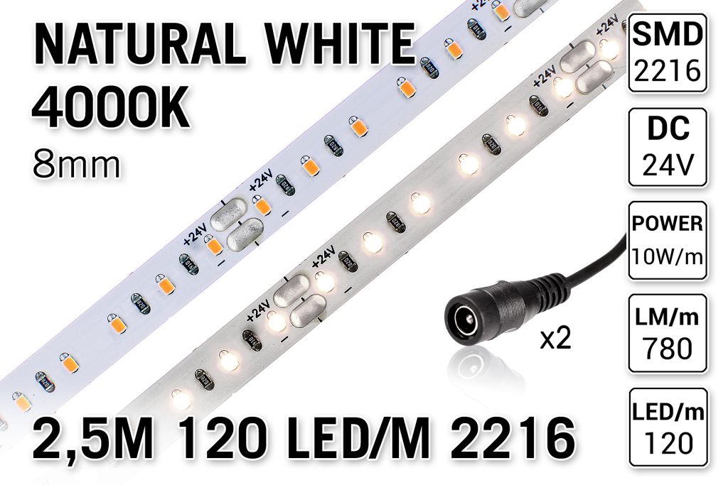 AppLamp ProLine PRO LINE 4000K Neutraal Wit Led Strip | 2,5m 120 Leds pm Type 2216 24V Losse Strip