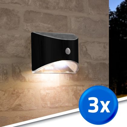 3x solar wandlamp flint zwart met bewegingsmelder op zonne energie warm wit