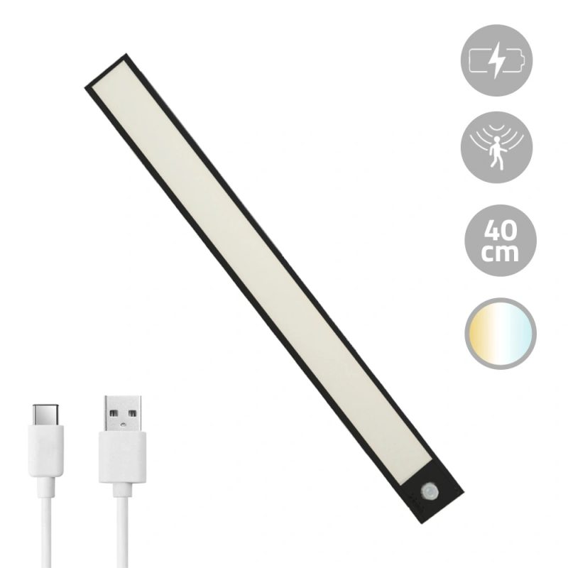 Kastverlichting met sensor - dual white - 40cm - oplaadbaar - zwart