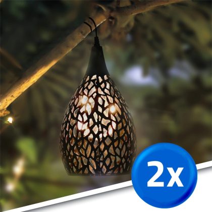 Solar hanglamp saga black met schemersensor - voordeelset van 2
