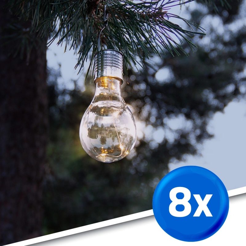 Solar led lamp eddy gloeilamp deco - set van 8 - op zonne energie