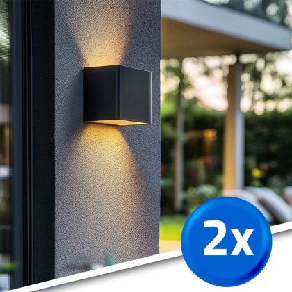 Solar led wandlamp up downlight emme recht - voordeelset van 2 stuks