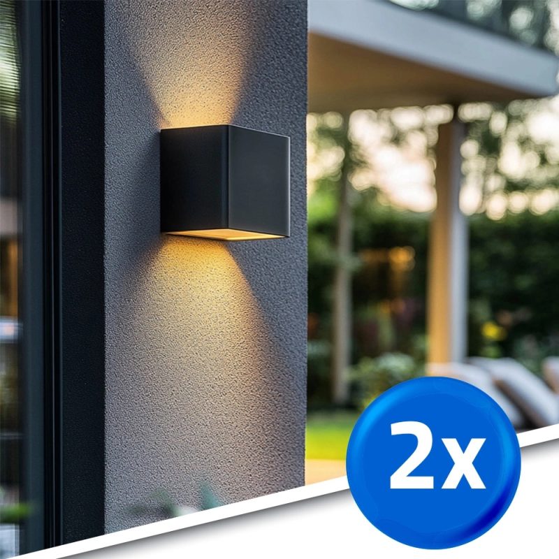 Solar led wandlamp up downlight emme recht - voordeelset van 2 stuks