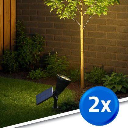 Solar spot highlight voor wandmontage of grondspies warm wit voordeelset 2