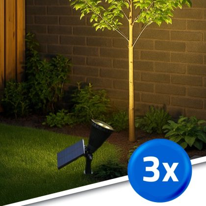 Solar spot highlight voor wandmontage of grondspies warm wit voordeelset 3
