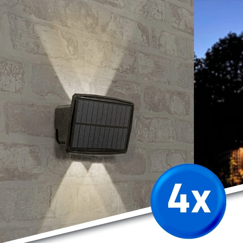 Solar up down wandlamp njord met warm wit licht - voordeelset van 4