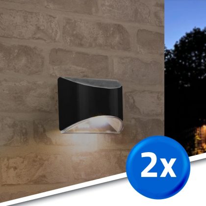 Solar wandlamp quinn rvs zwart op zonne energie 2 stuks