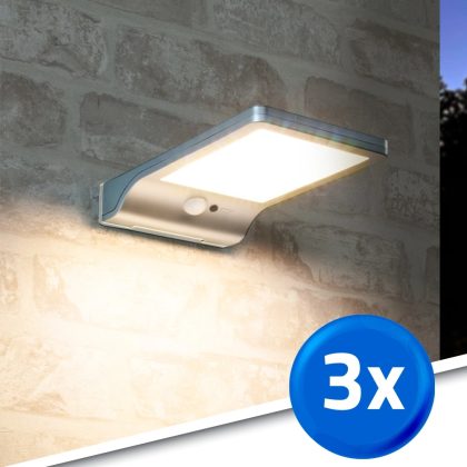 Solar wandlamp slim met 36 leds en bewegingsmelder zilver voordeelset
