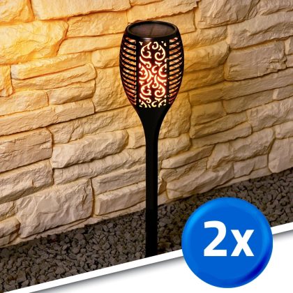 Solarlamp fakkel voordeelset zwart met schemersensor