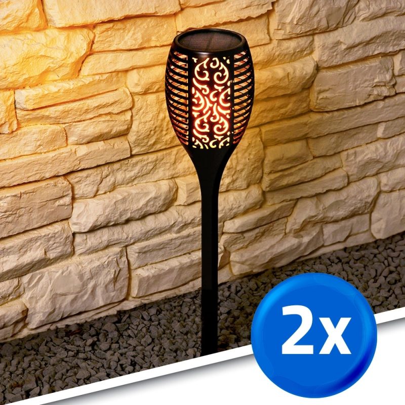 Solarlamp fakkel voordeelset zwart met schemersensor