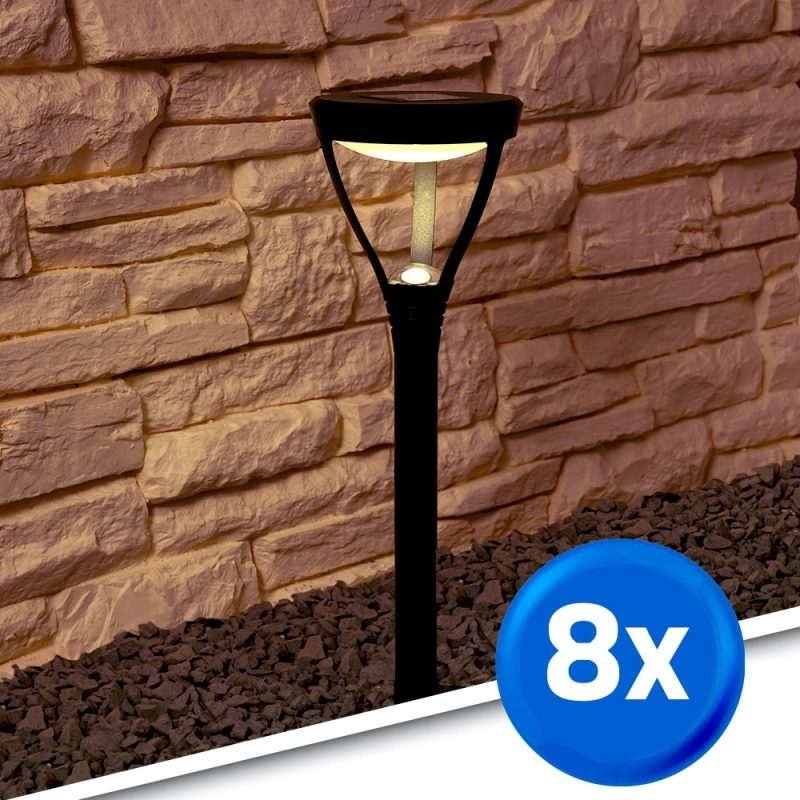 Voordeelset 8x solar priklamp birdie zwart met warm wit licht