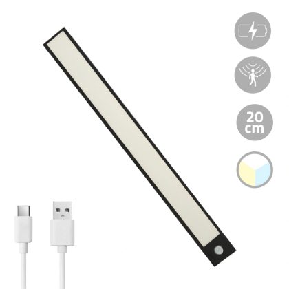 Kastverlichting met sensor - dual white - 20cm - oplaadbaar - zwart