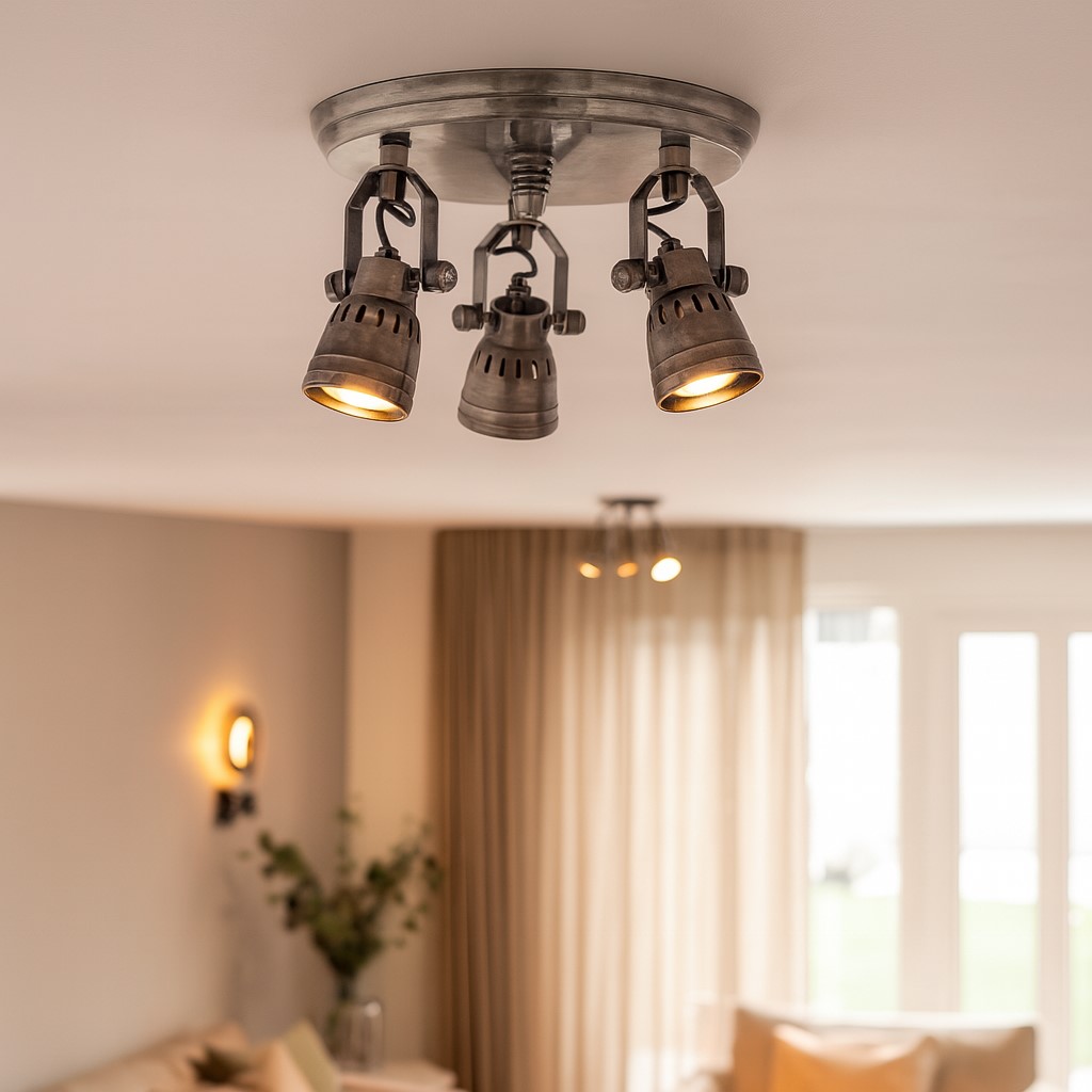 Messing Plafonniere Westham Antiek Zilver