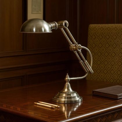 Messing Tafellamp Hadley Antiek Zilver