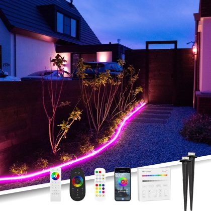 7 meter RGB neon led flex midi recht - complete set neon verlichting met grondspiezen