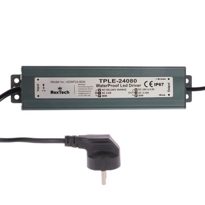 80 watt - 24v / 3.3a waterdichte adapter voor led strips