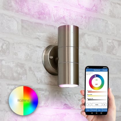 Aluminium up down wandlamp voor buiten met slimme milight gu10 spot - rond