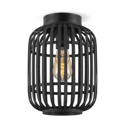 Boheemse stijl Plafondlamp - Bamboe Lampenkap - Cilinder - Zwart - Ø21,5 x 30 cm - E27 fitting - Ontworpen voor gebruik in slaapkamers en studeerkamers - met montagetoebehoren