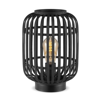 Boheemse stijl Tafellamp - Bamboe Lampenkap - Cilinder - Zwart - Ø21,5 x 30 cm - E27 fitting - Ontworpen voor gebruik in slaapkamers en studeerkamers - Met schakelaar