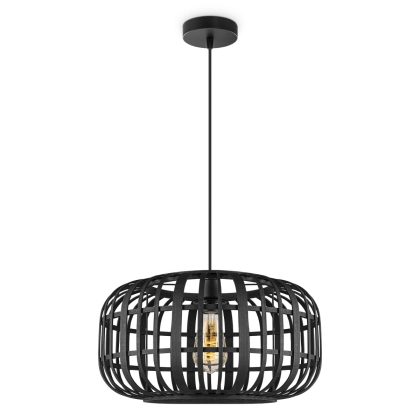 Boheemse Hanglamp - Bamboe Lampenkap - Elliptische - Zwart - Ø40 x 126 cm - E27 fitting - Ontworpen voor gebruik in slaapkamers en werkruimtes - Inclusief 1 meter kabel