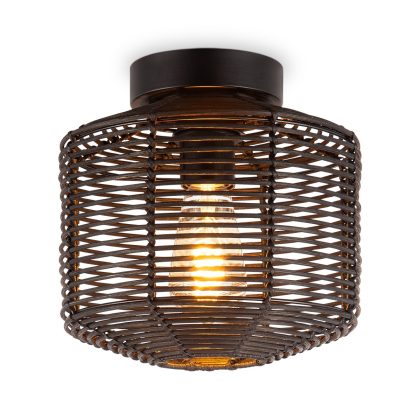 Boheemse stijl Plafondlamp - Bamboe Lampenkap - Ovaal - Zwart - Ø25 x 24 cm - E27 fitting - Ontworpen voor gebruik in slaapkamers en studeerkamers - Hoogte lampenkap: 21cm