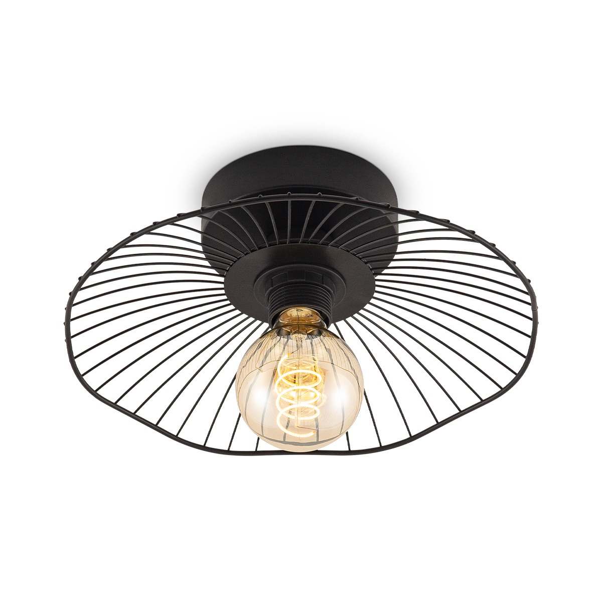 Industriële plafondlamp - Metalen Lampenkap - Paraplu - Zwart - Ø30 x 11 cm - E27 fitting - Voor gebruik in slaapkamers en werkkamers - Hoogte lampenkap: 3.5 cm