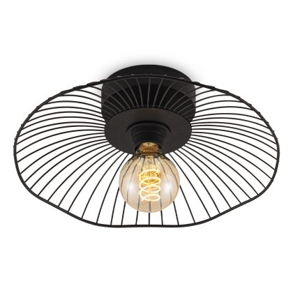 Home - Industriële plafondlamp - Metalen Lampenkap - Paraplu - Zwart - Ø35 x 11 cm - E27 fitting - Voor gebruik in slaapkamers en werkkamers - Hoogte lampenkap: 4 cm