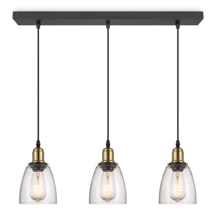 Metalen Hanglamp - Inclusief 3 Glazen Lampenkap - Helder - Ø65 x 128 cm - E27 fitting - voor gebruik in slaapkamers en werkruimtes - Inclusief 1 meter kabel
