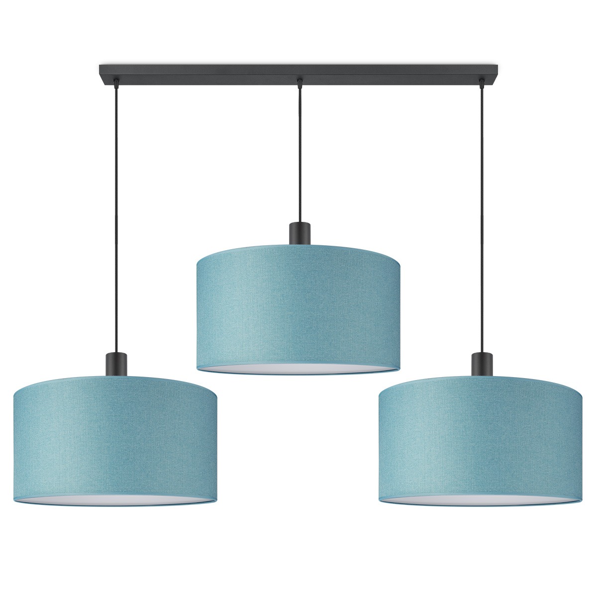 Moderne Hanglamp - Xxl Beam 3L met 3 x 50cm Petrolblauw stoffen kappen - Rond - Ø98 x 157.5 cm - E27 fitting - Voor slaapkamer en woonkamer - Inclusief 1 meter snoer
