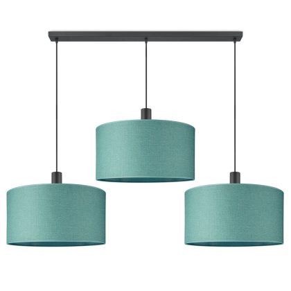 Moderne Hanglamp - Xxl Beam 3L met 3 x 50cm Turkoois stoffen kappen - Rond - Ø98 x 157.5 cm - E27 fitting - Voor slaapkamer en woonkamer - Inclusief 1 meter snoer