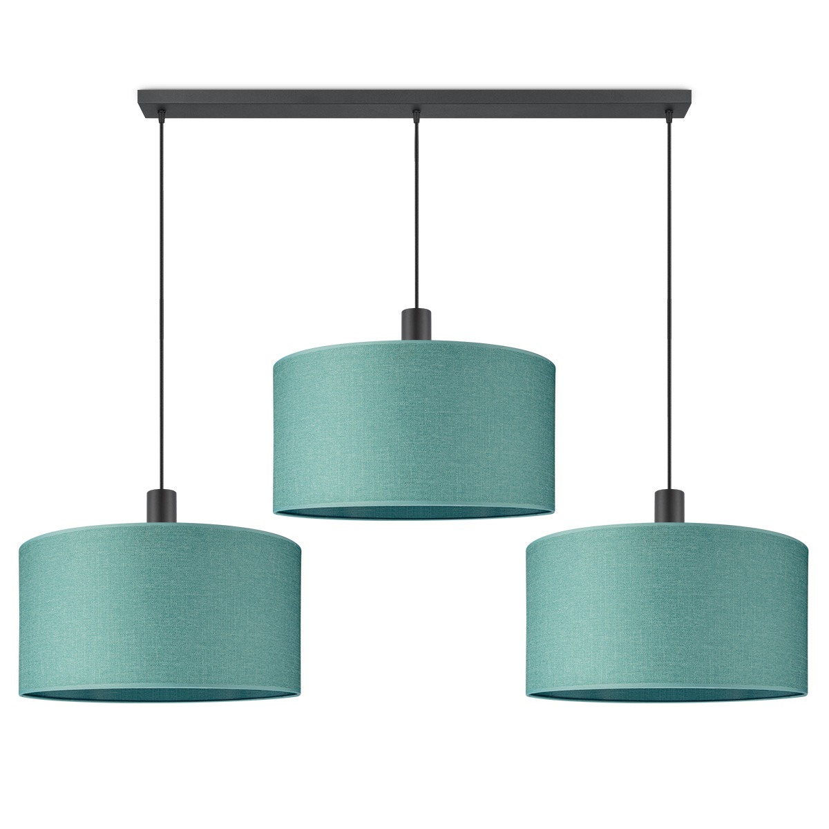 Moderne Hanglamp - Xxl Beam 3L met 3 x 50cm Turkoois stoffen kappen - Rond - Ø98 x 157.5 cm - E27 fitting - Voor slaapkamer en woonkamer - Inclusief 1 meter snoer