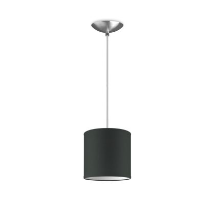 hanglamp Bling-Basic, lampenkap 16/16/15cm, gemaakt van stof en metaal, geschikt voor E27 LED lamp, antraciet, pendel lengte 100 cm, Pendellamp geschikt voor woonkamer, slaapkamer, keuken