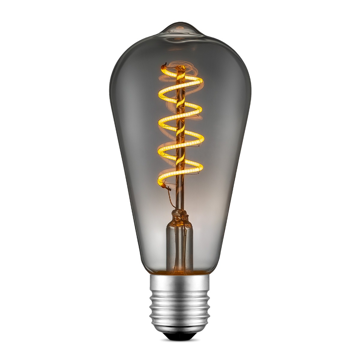 Edison Vintage LED lamp E27 LED filament lichtbron, Spiraal Drop ST64, 6.4/6.4/14cm, Rook, Retro LED lamp Dimbaar, 4W 100lm 1800K, warm wit licht, geschikt voor E27 fitting