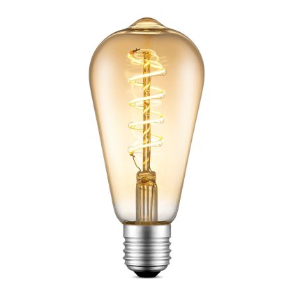 Edison Vintage LED lamp E27 LED filament lichtbron, Spiraal Drop ST64, 6.4/6.4/14cm, Amber, Retro LED lamp Dimbaar, 4W 280lm 2700K, warm wit licht, geschikt voor E27 fitting