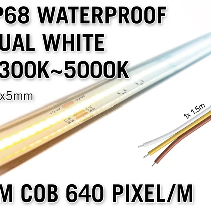 AppLamp ProLine 1m IP68 PRO LINE COB Dual Wit 2300K~5000K CCT Led Strip | COB 640 Pixels pm 24V - Losse Strip