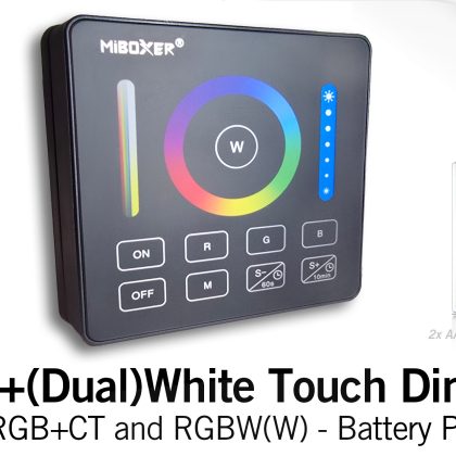 Mi·Light Zwarte RGB+ DualWhite (RGB+CT) Touch Wandbediening Opbouw, 1-Zone, RF, 2xAAA