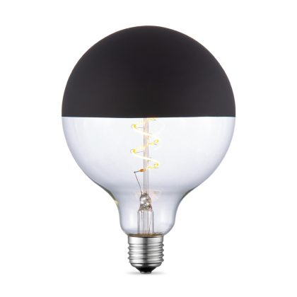 Edison Vintage E27 LED filament Spiraal lichtbron - Globe - Helder - zwart - 12.5/12.5/17cm - G125 - Vintage LED lamp - Dimbaar - 4W 280lm 3000K - warm wit licht - geschikt voor E27 fitting
