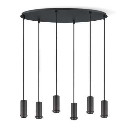 Metaal kroonluchter - Industrie hanglamp - Zwart - Met 6 pcs lampvoeten - Ontworpen voor Eetkamer en Slaapkamer - 60 x 22 x 137.5cm - set met E27 Lamphouder - voor Lampenkap met Doorsnede max 15cm - Gloeilamp Niet Inbegrepen