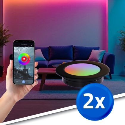 Rextech RGBWW inbouwspot zwart 2 pack